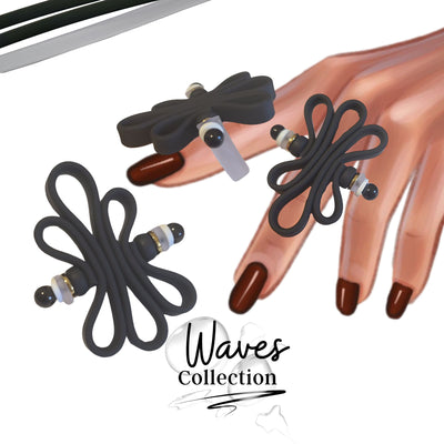 KIT bague silicone collection Waves - Noir/cristal #13