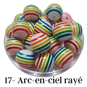 17 - Boules acryliques brillantes Arc-en-ciel rayé 20MM