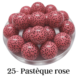 25 - Boules acryliques brillantes Pastèque rose 20MM