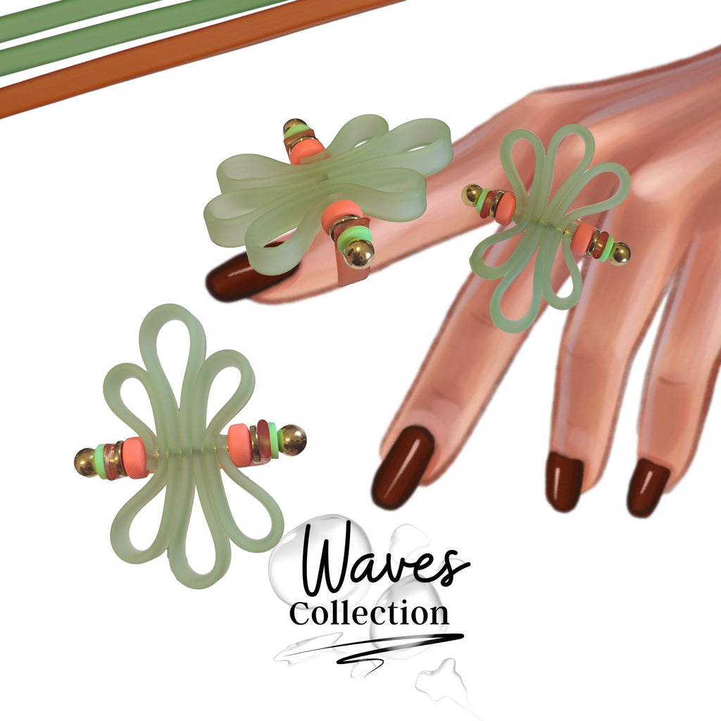 KIT bague silicone collection Waves - Péridot/orange #8