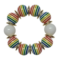 60 - Boules acryliques brillantes Rayé rose et blanc 20MM