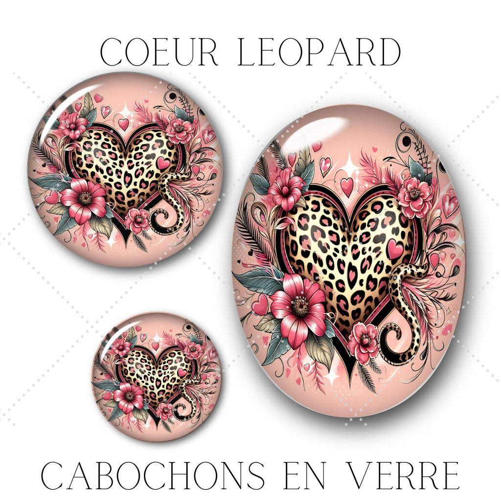 Cabochons en verre Coeur léopard -Réf CAB29