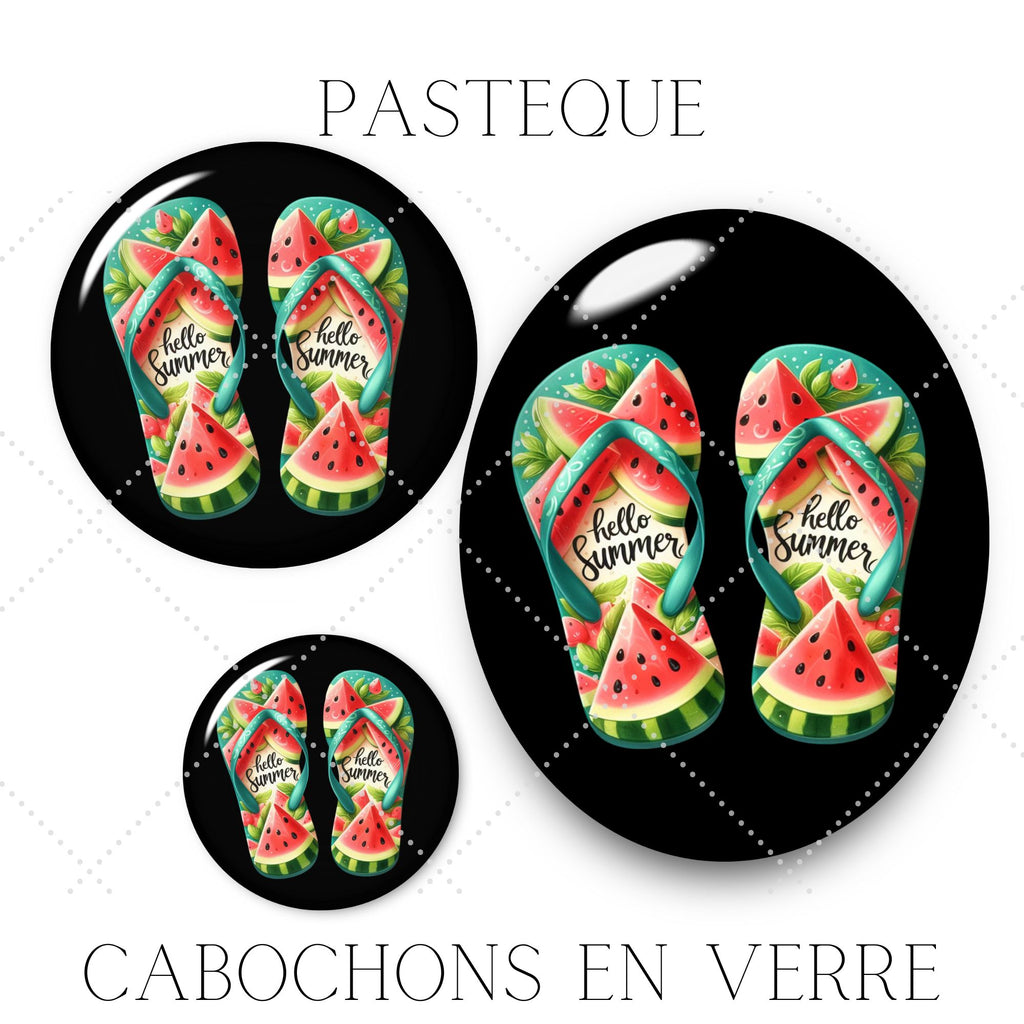 Cabochons en verre Pastèque -Réf CAB7