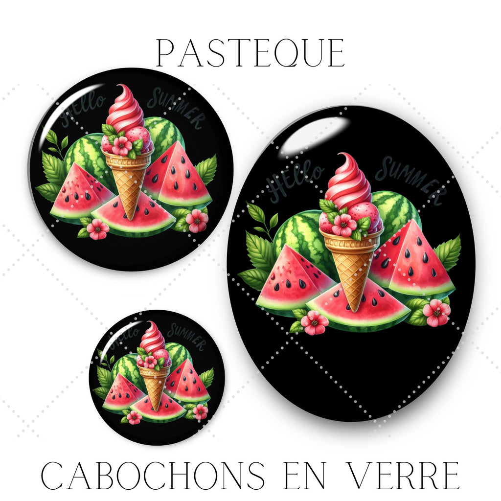 Cabochons en verre Pastèque -Réf CAB8