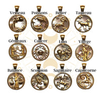 Breloques signes du zodiaques inoxydables, en relief