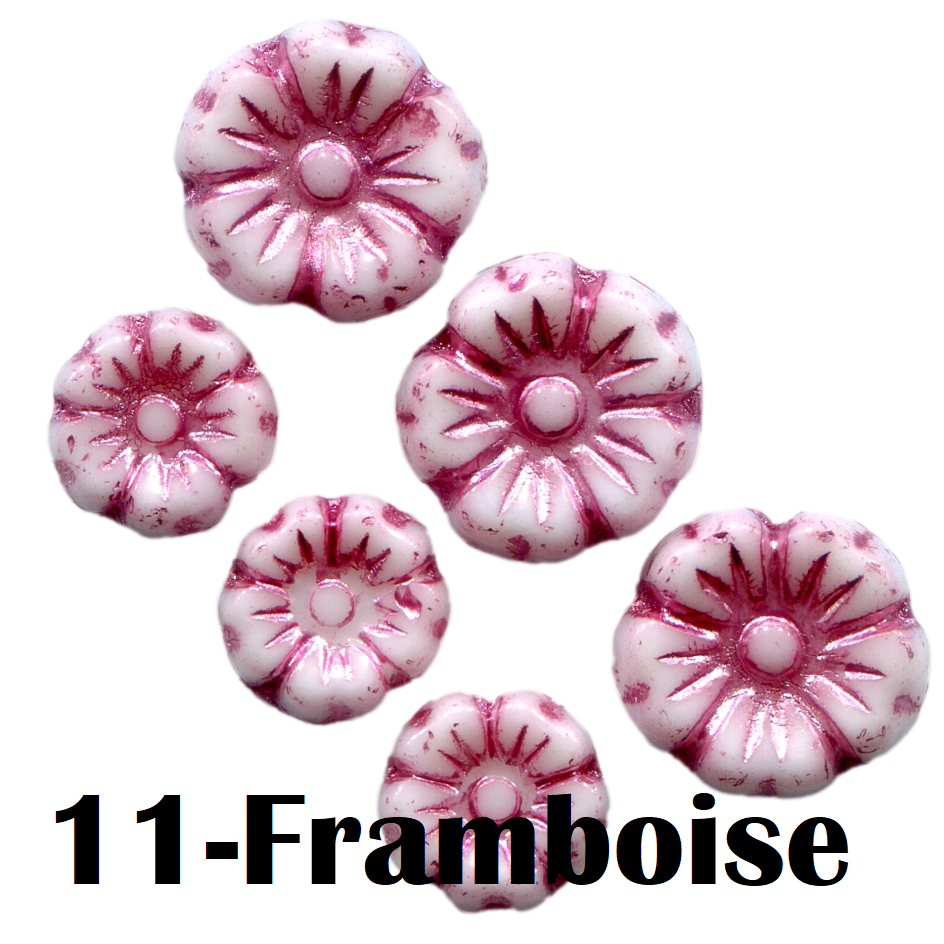 11- Fleur en verre de Bohème 7MM/9MM -Framboise